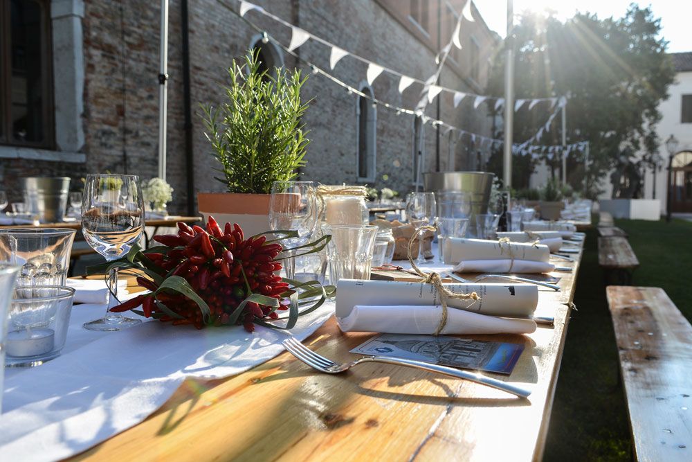 Catering Detail - Church cloister event location, San Servolo Island, Venice Italy 